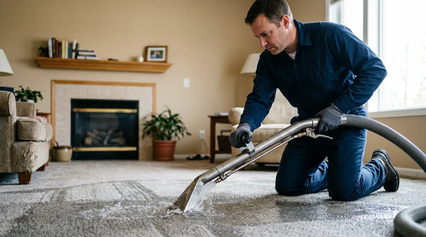 Water damage restoration technician working near Algona, IA